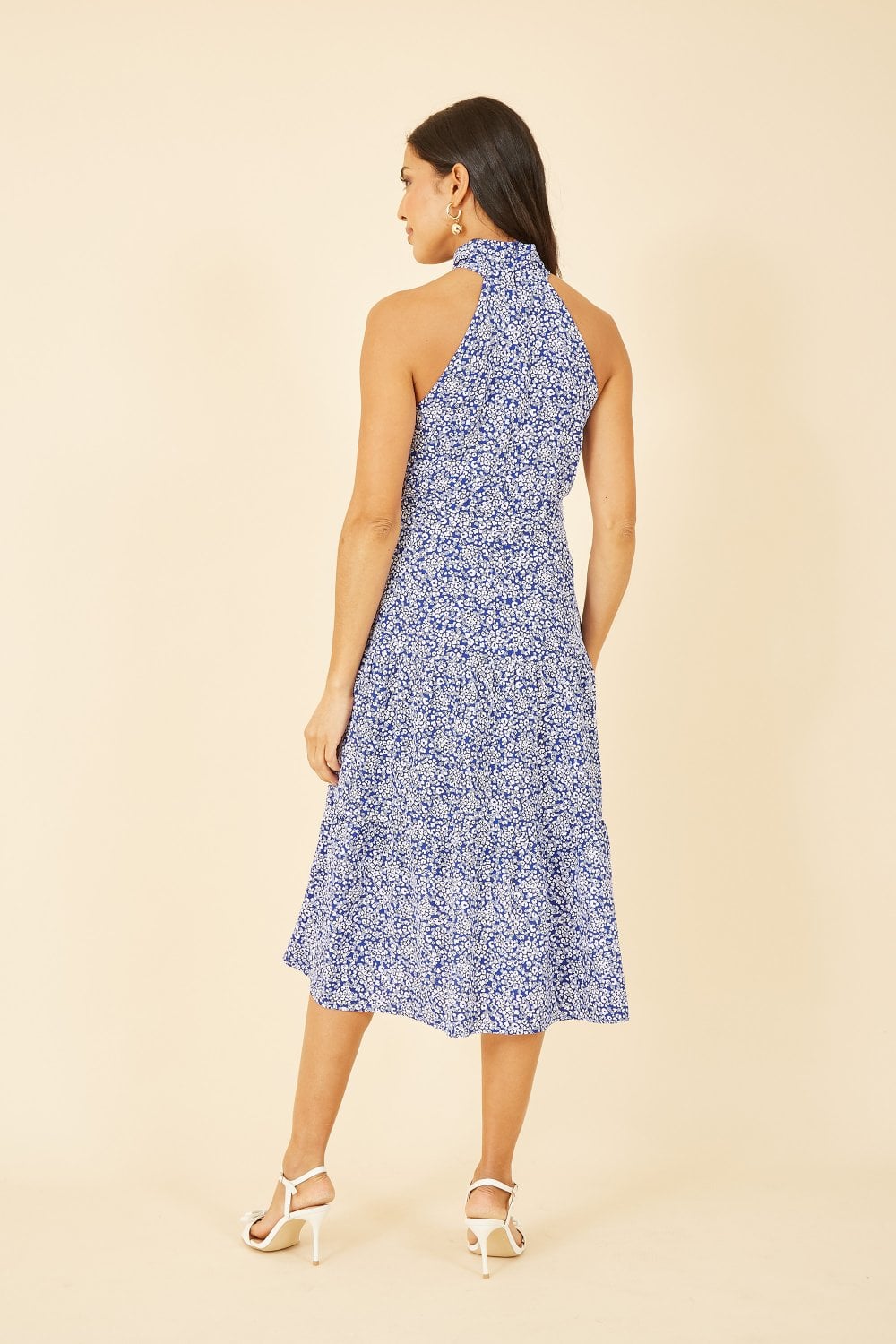 Mela Blue Ditsy Floral Halter Neck Midi Dress Mela