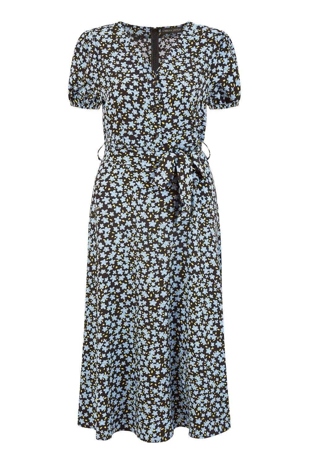 Mela Blue Ditsy Floral Print Midi Shirt Dress Mela