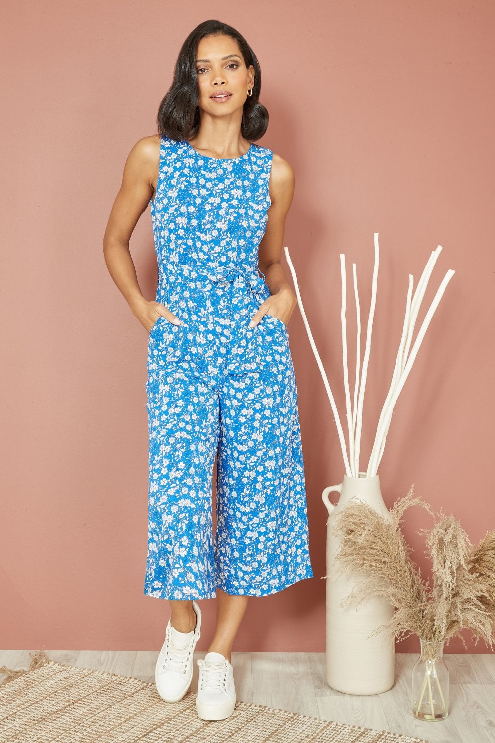 Mela Blue Ditsy Print Culotte Jumpsuit Mela