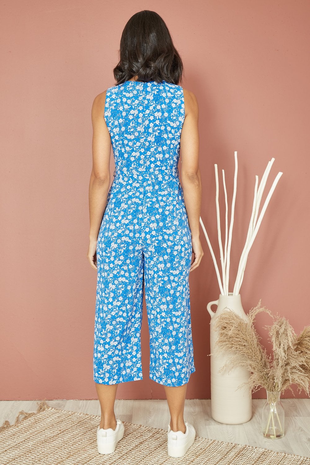 Mela Blue Ditsy Print Culotte Jumpsuit Mela