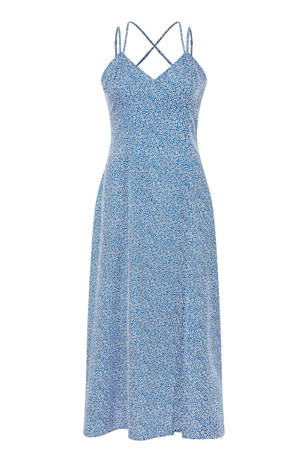 Mela Blue Ditsy Print Midi Dress With Side Split Mela