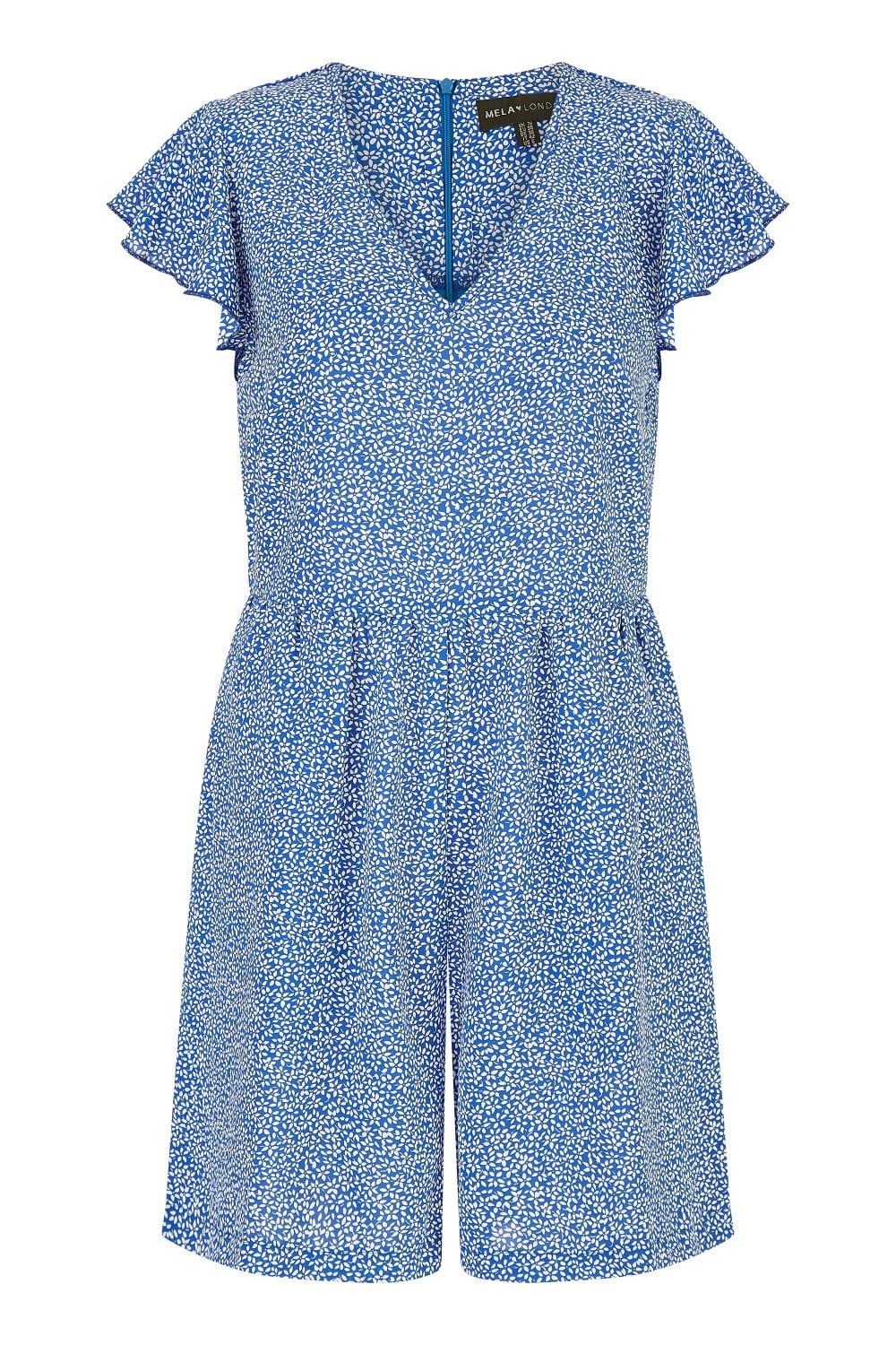 Mela Blue Ditsy Print V Neck Playsuit Mela