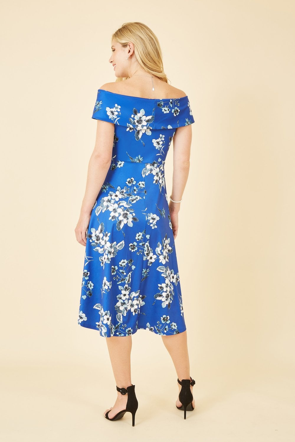 Mela Blue Floral Bardot Dipped Hem Dress Mela