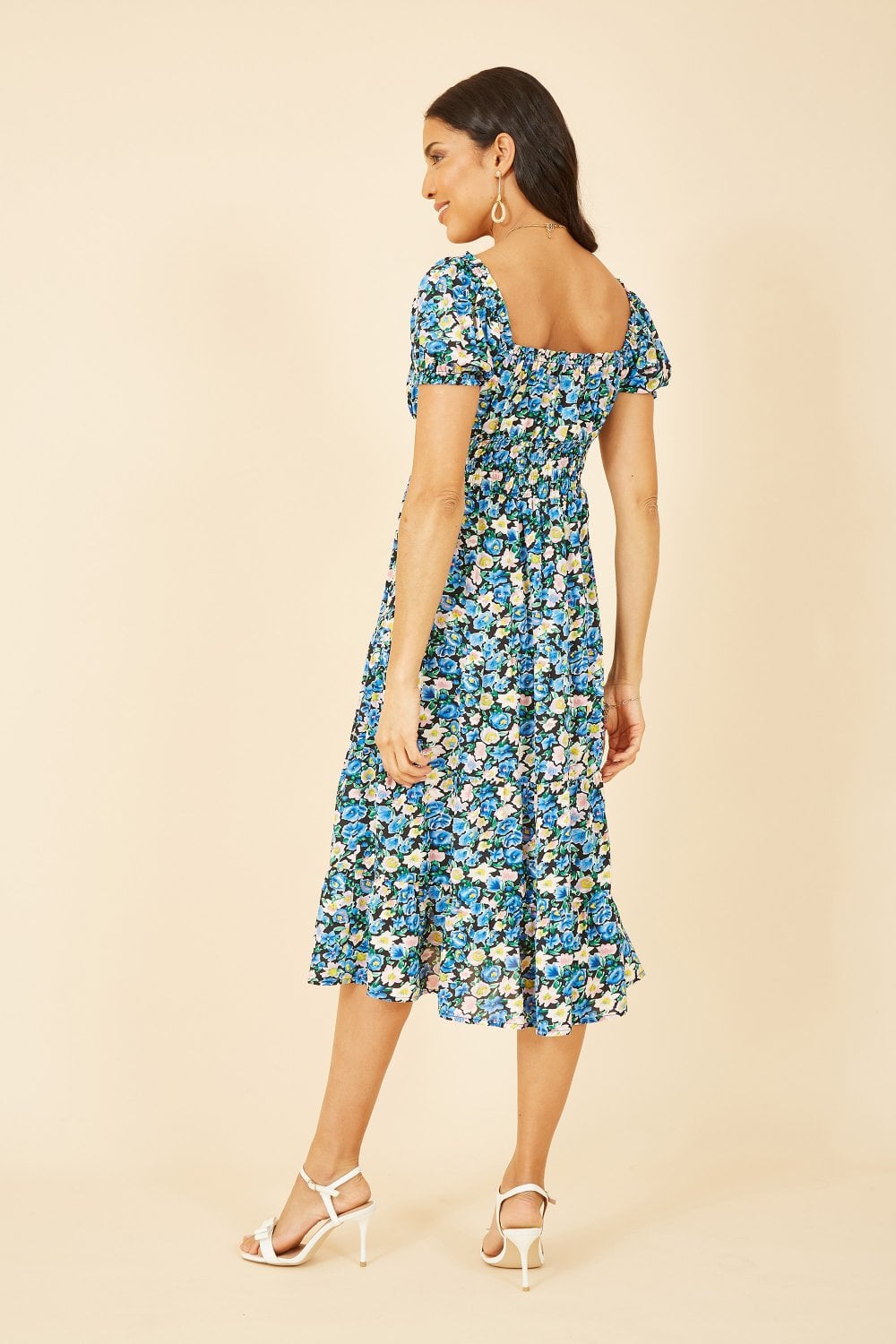 Mela Blue Floral Bardot Midi Dress Mela