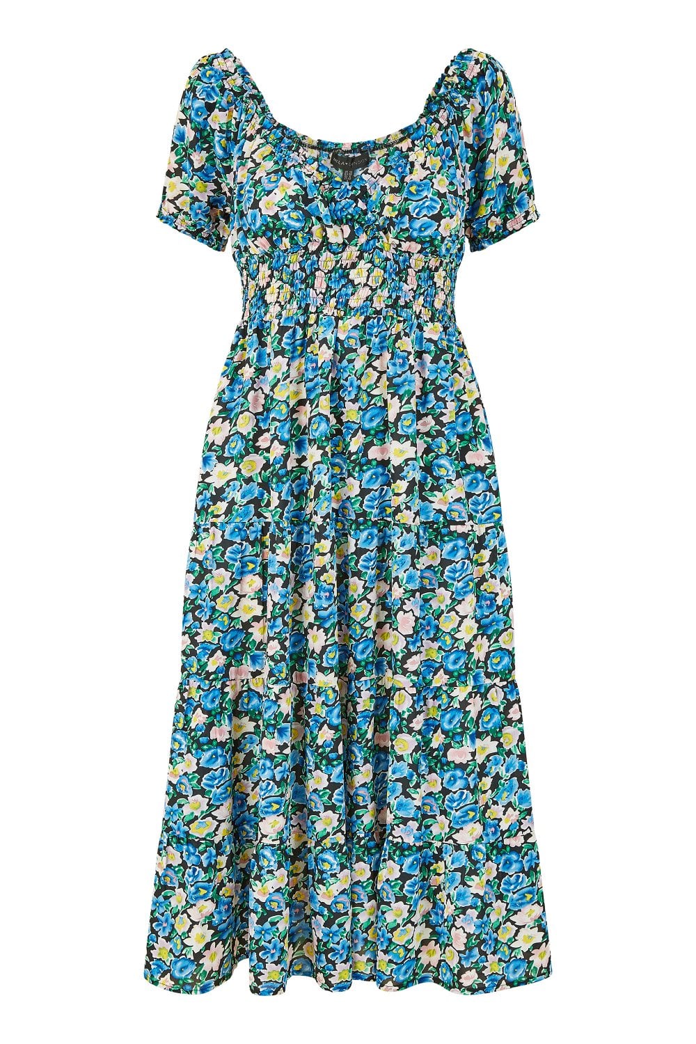 Mela Blue Floral Bardot Midi Dress Mela