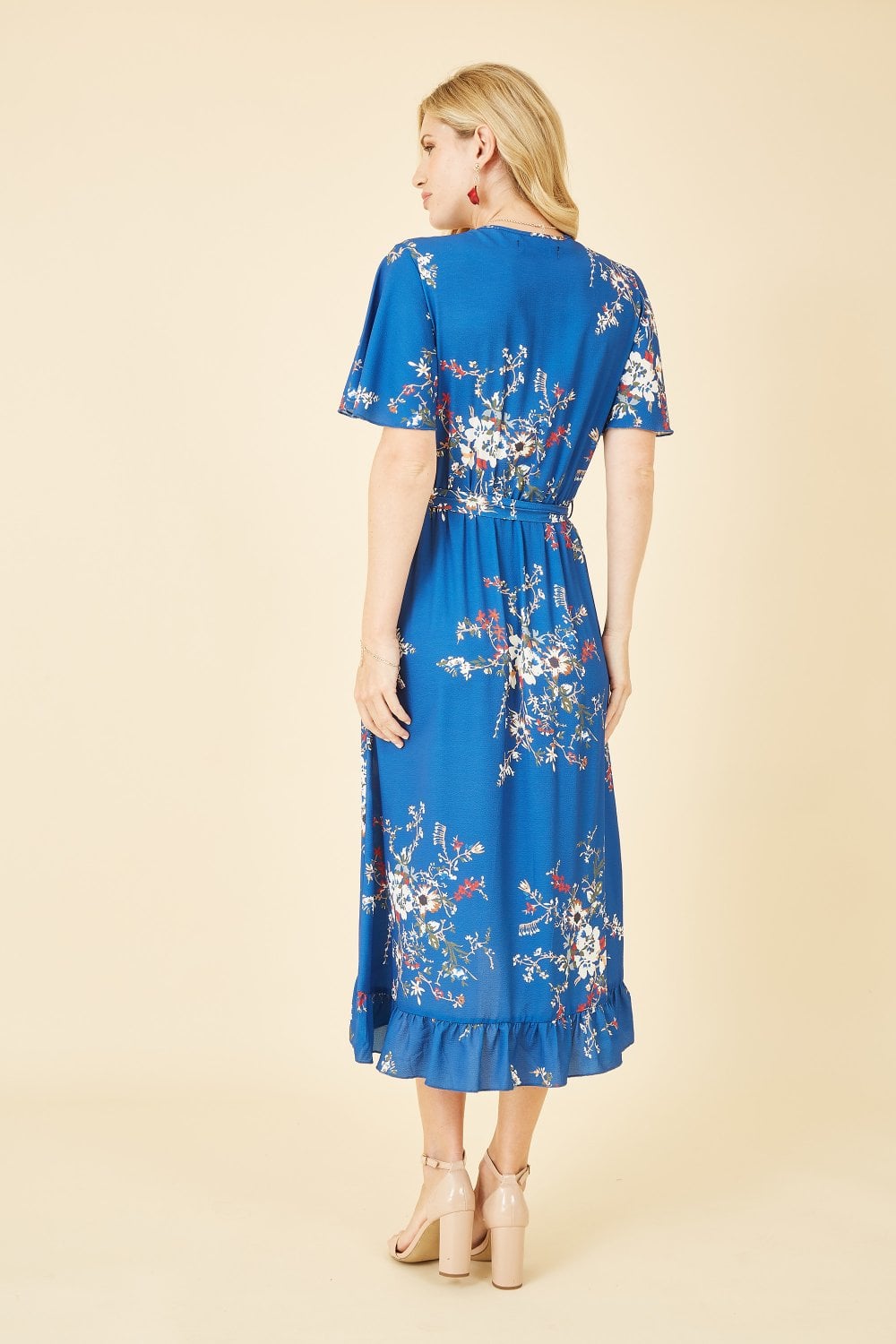 Mela Blue Floral Dip Hem Wrap Midi Dress Mela