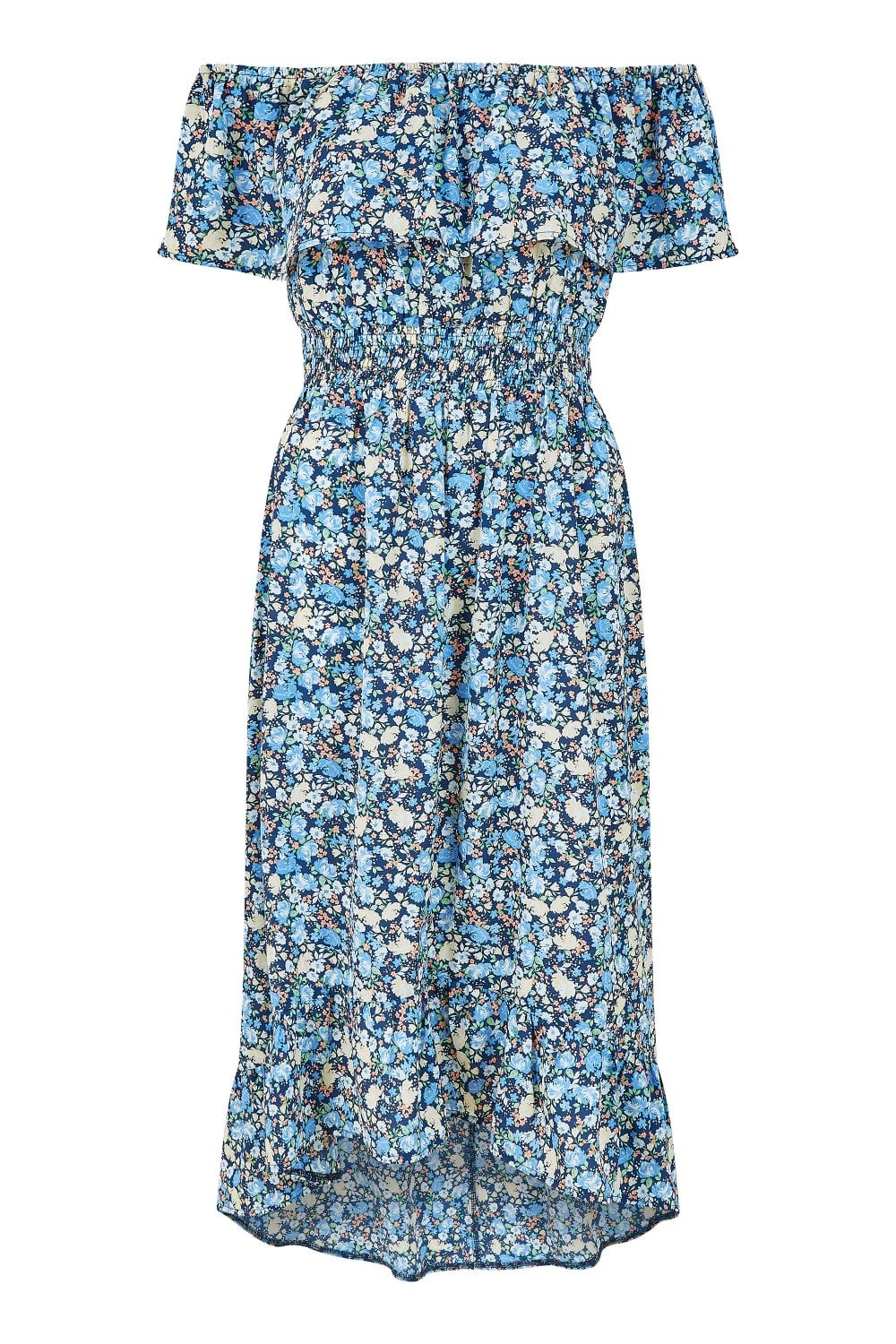 Mela Blue Floral Ditsy Bardot Midi Dress Mela