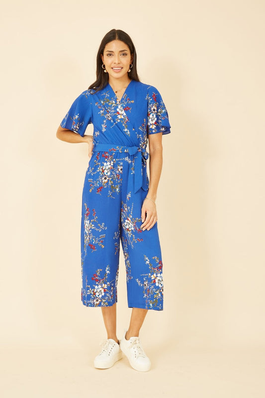 Mela Blue Floral Print Jumpsuit With Angel Sleeves Yumi