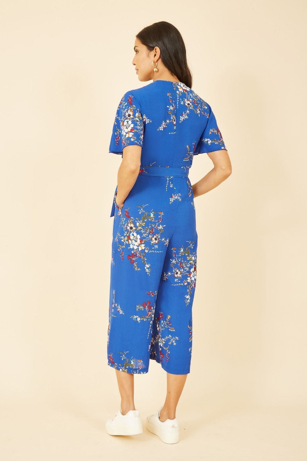 Mela Blue Floral Print Jumpsuit With Angel Sleeves Yumi