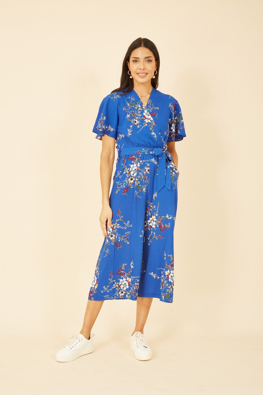 Mela Blue Floral Print Jumpsuit With Angel Sleeves Yumi