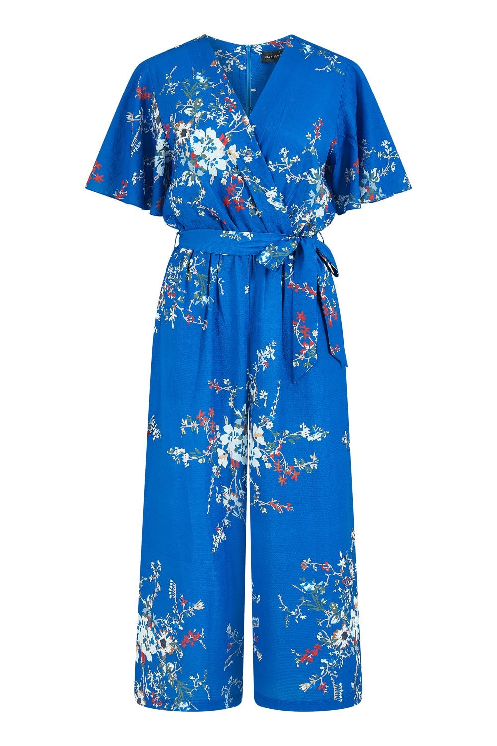 Mela Blue Floral Print Jumpsuit With Angel Sleeves Yumi