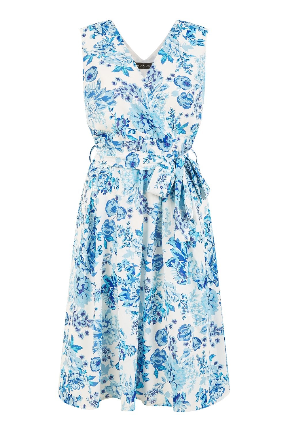 Mela Blue Floral Wrap Over Skater Dress Mela