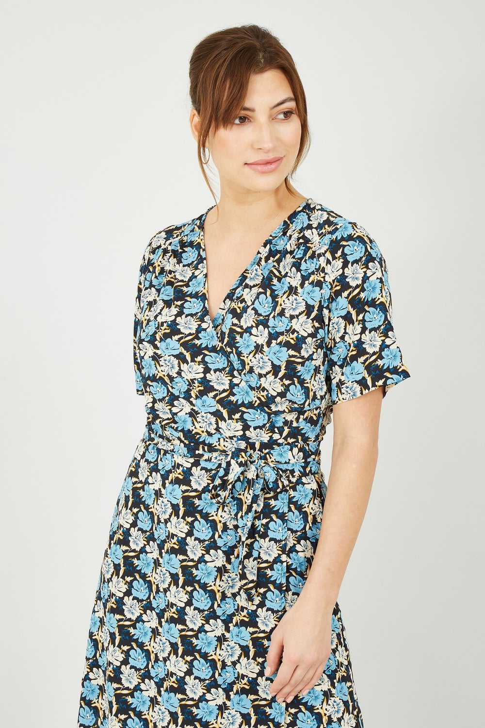 Mela Blue Flower Wrap Midi Dress Yumi