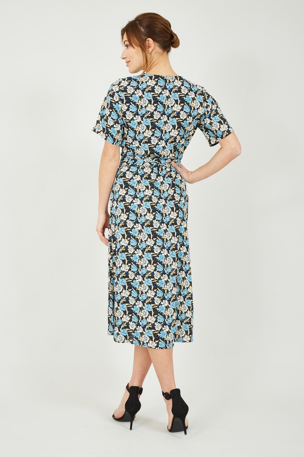 Mela Blue Flower Wrap Midi Dress Yumi