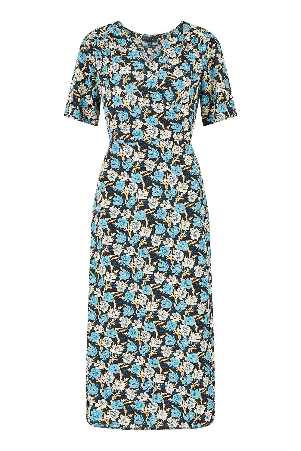 Mela Blue Flower Wrap Midi Dress Yumi