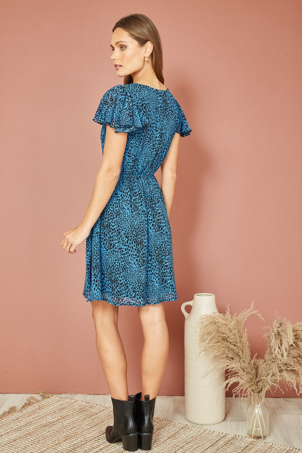 Mela Blue Leopard Print Skater Dress Mela