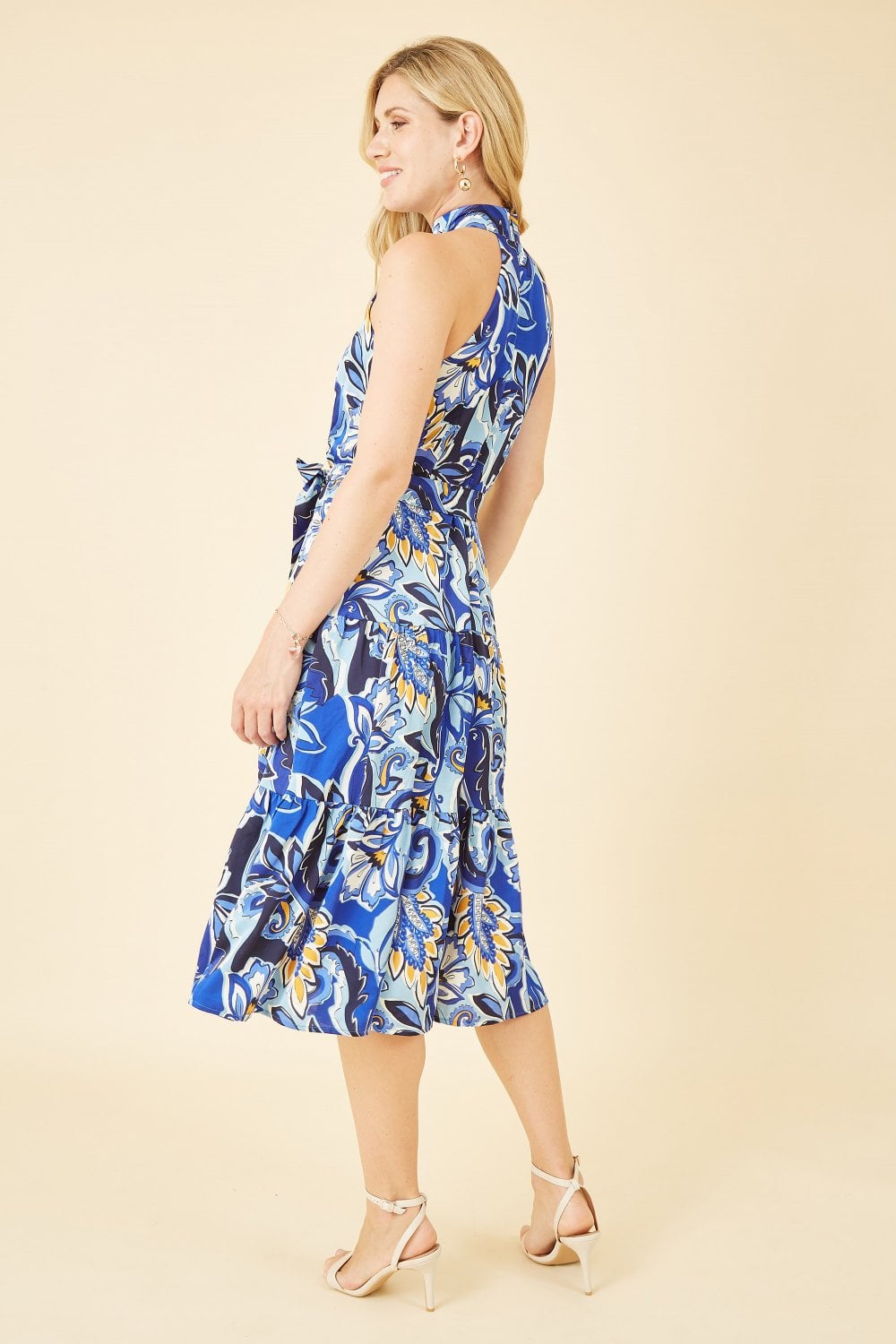 Mela Blue Paisley Floral Halter Neck Midi Dress Mela