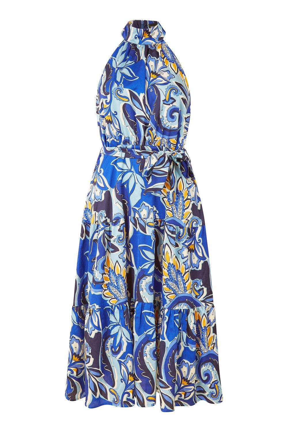 Mela Blue Paisley Floral Halter Neck Midi Dress Mela