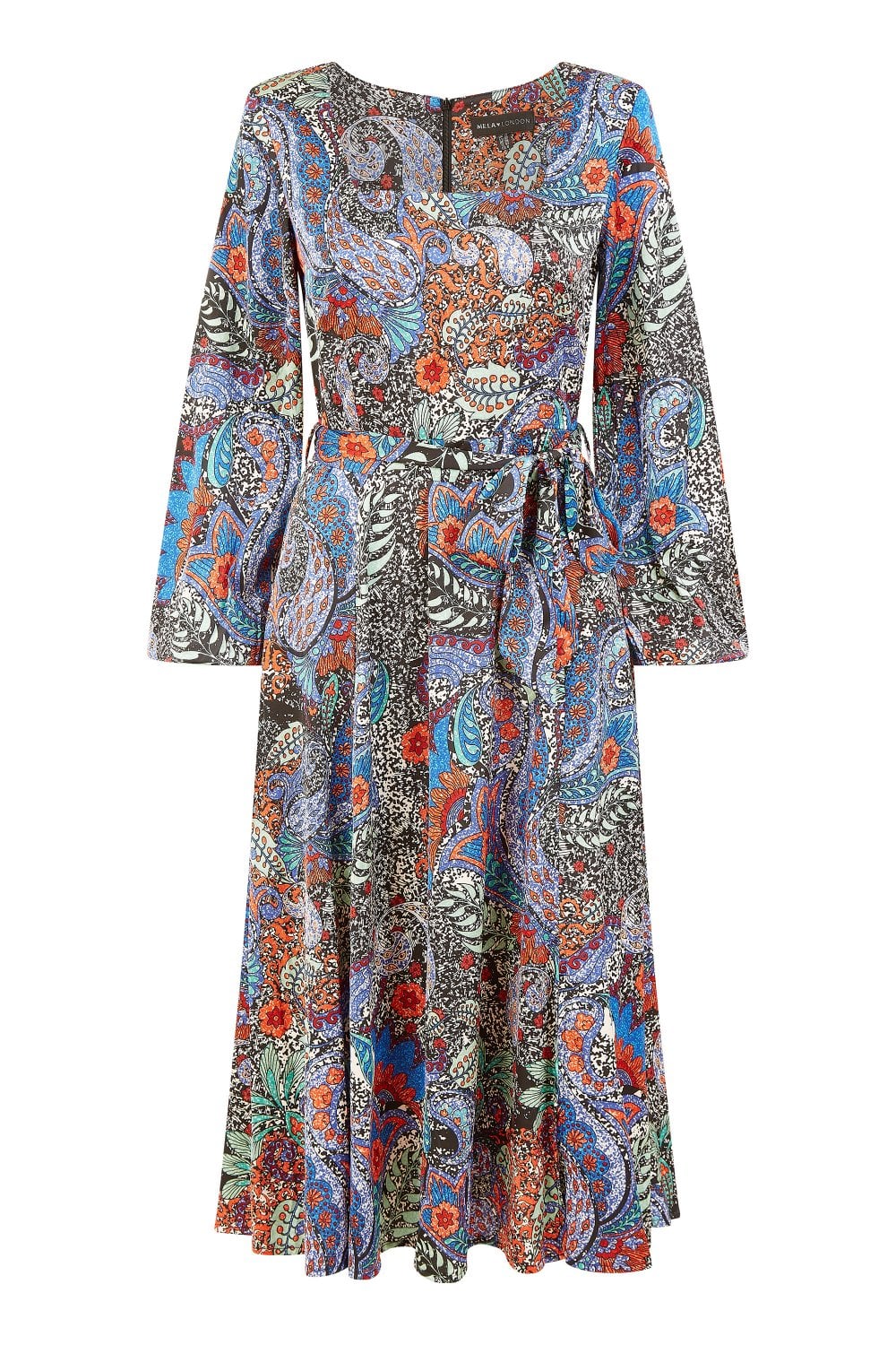 Mela Blue Paisley Print Long Sleeve Midi Dress Mela