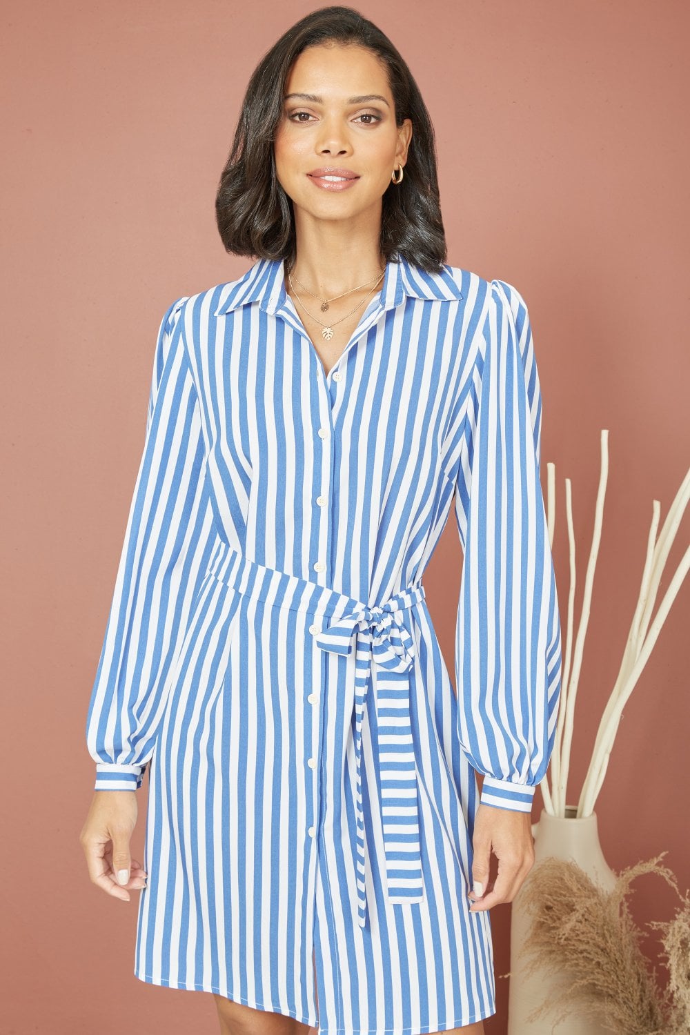 Mela Blue Striped Relaxed Fit Shirt Dress Mela