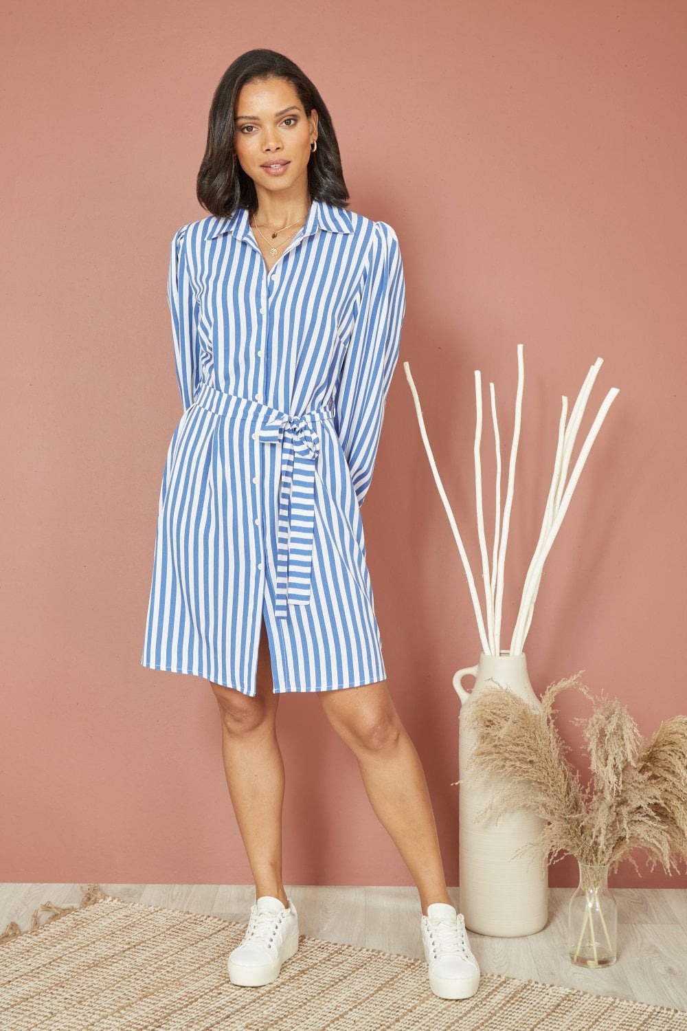 Mela Blue Striped Relaxed Fit Shirt Dress Mela