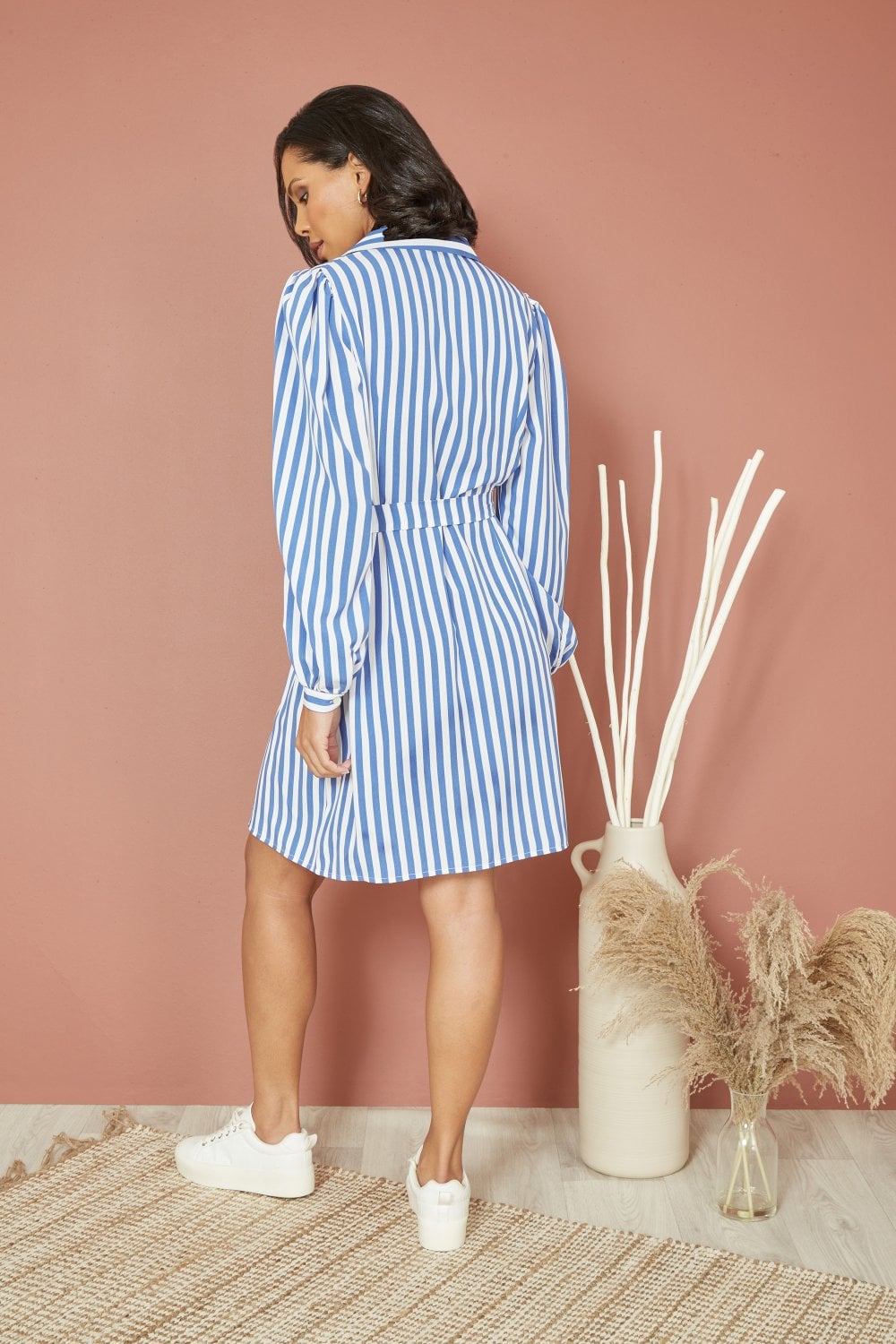 Mela Blue Striped Relaxed Fit Shirt Dress Mela