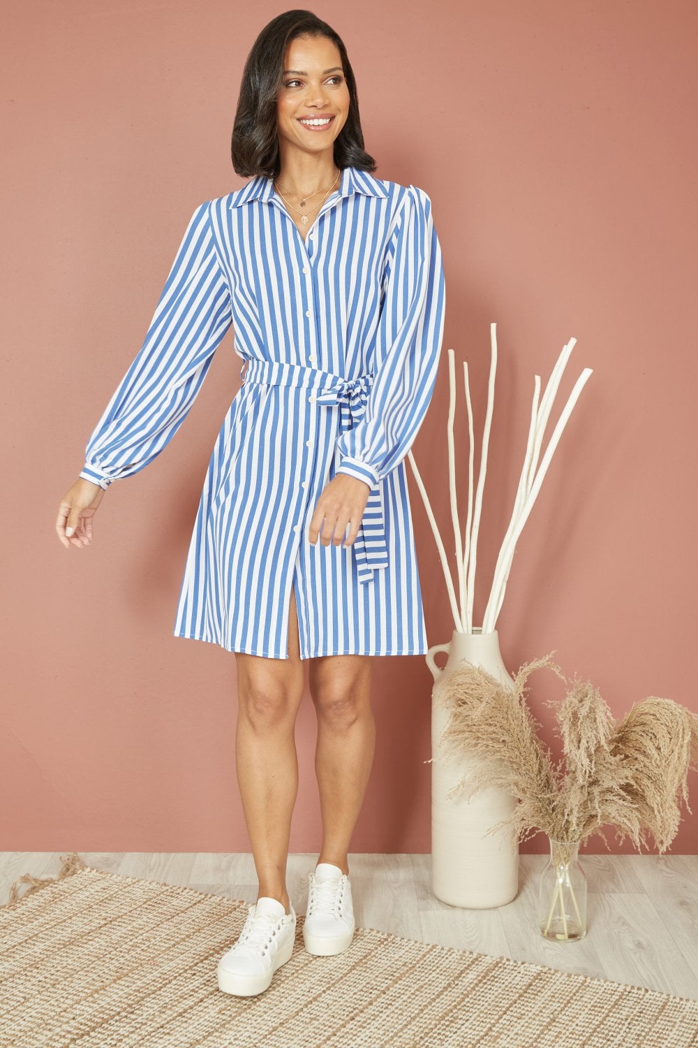 Mela Blue Striped Relaxed Fit Shirt Dress Mela