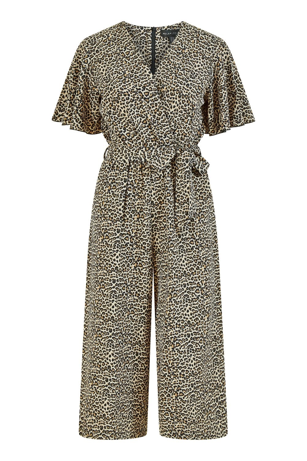 Mela Brown Animal Print Jumpsuit With Angel Sleeves Yumi