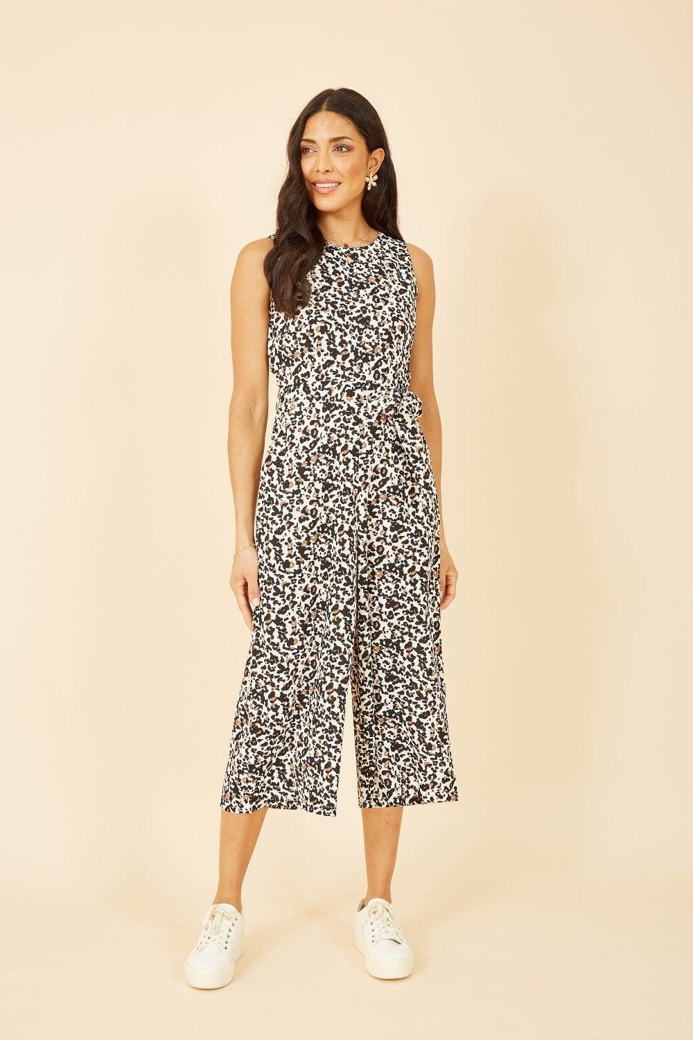 Mela Brown Animal Print Sleeveless Culotte Jumpsuit Mela