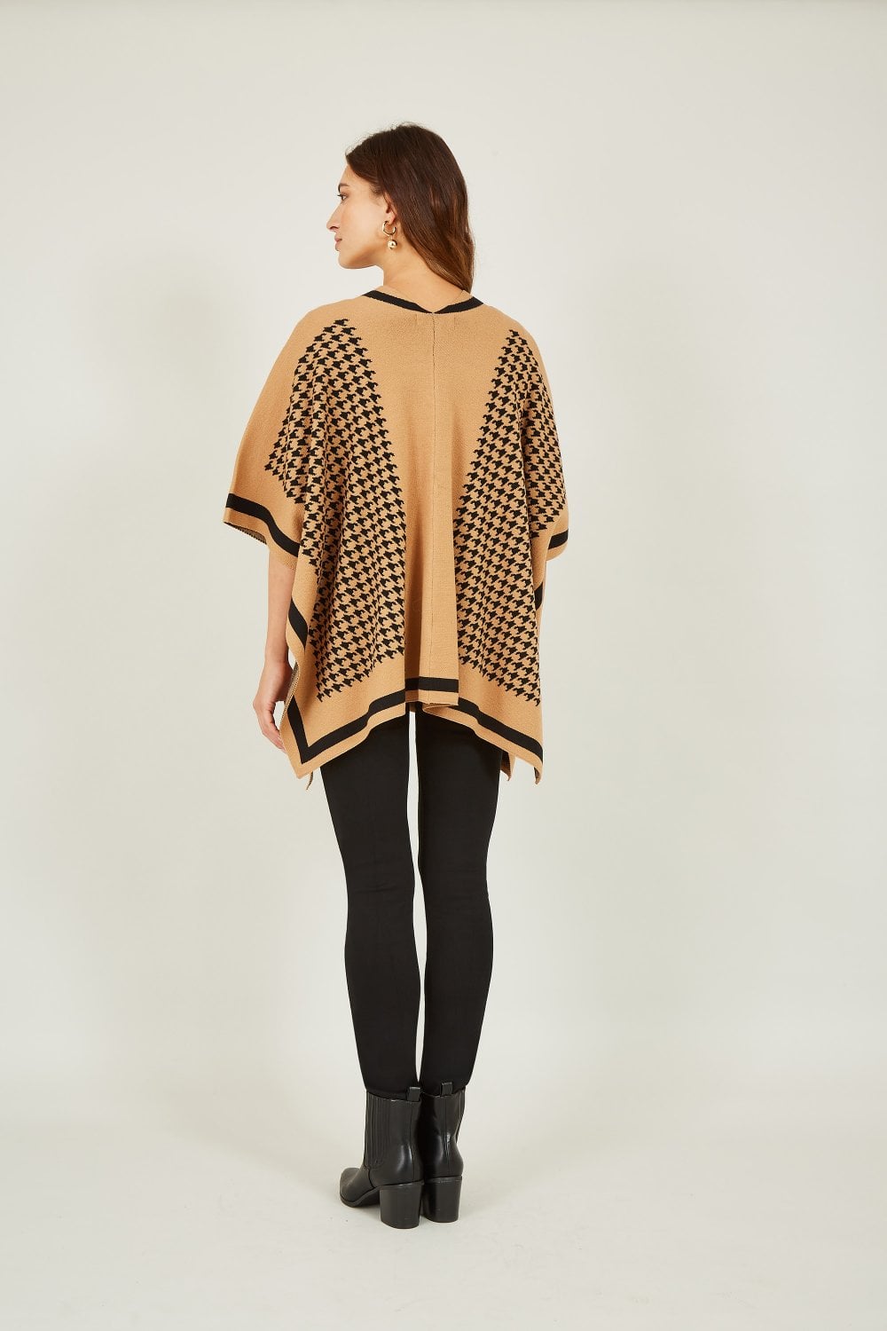 Mela Brown Check and Stripe Knitted Cape Mela