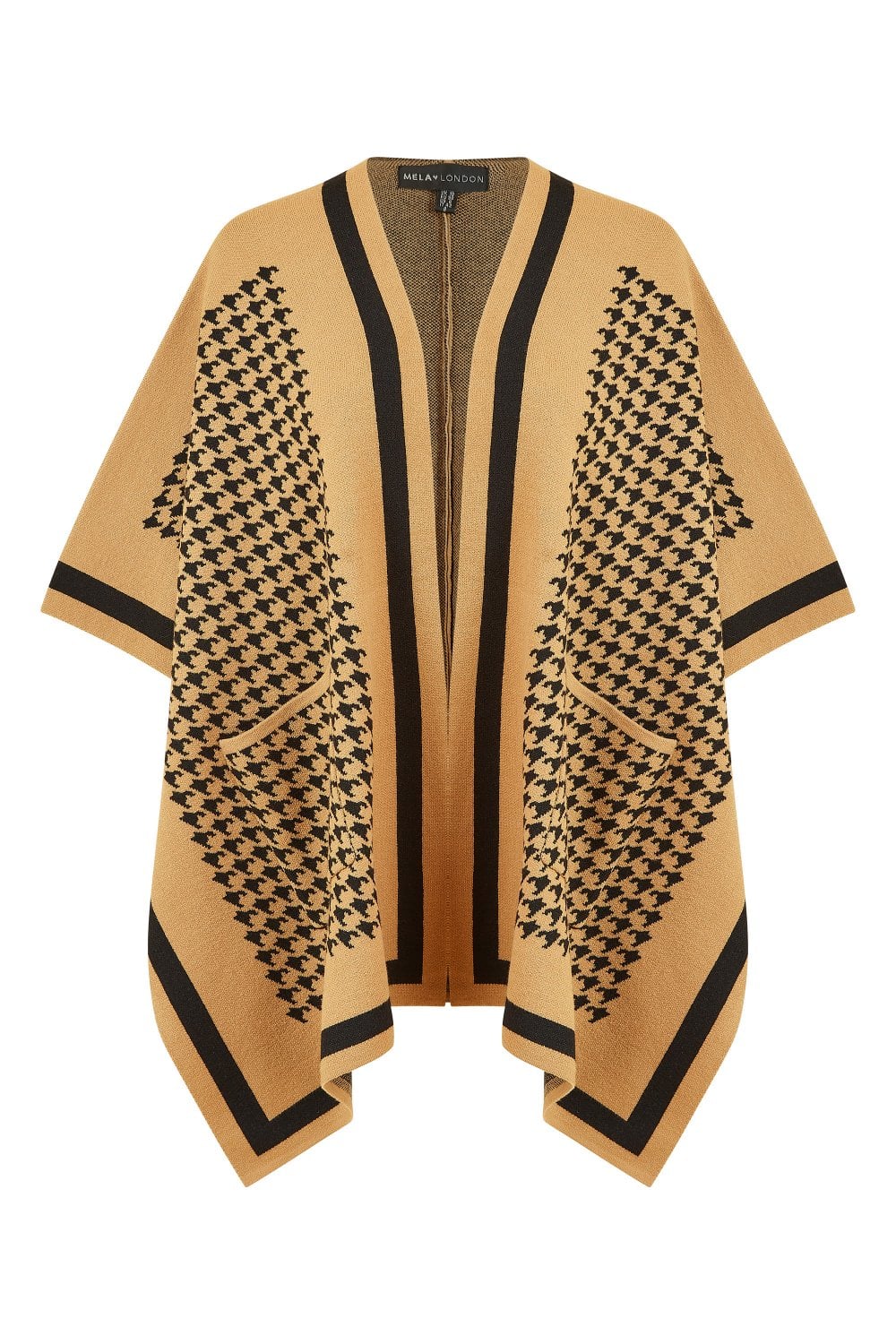 Mela Brown Check and Stripe Knitted Cape Mela