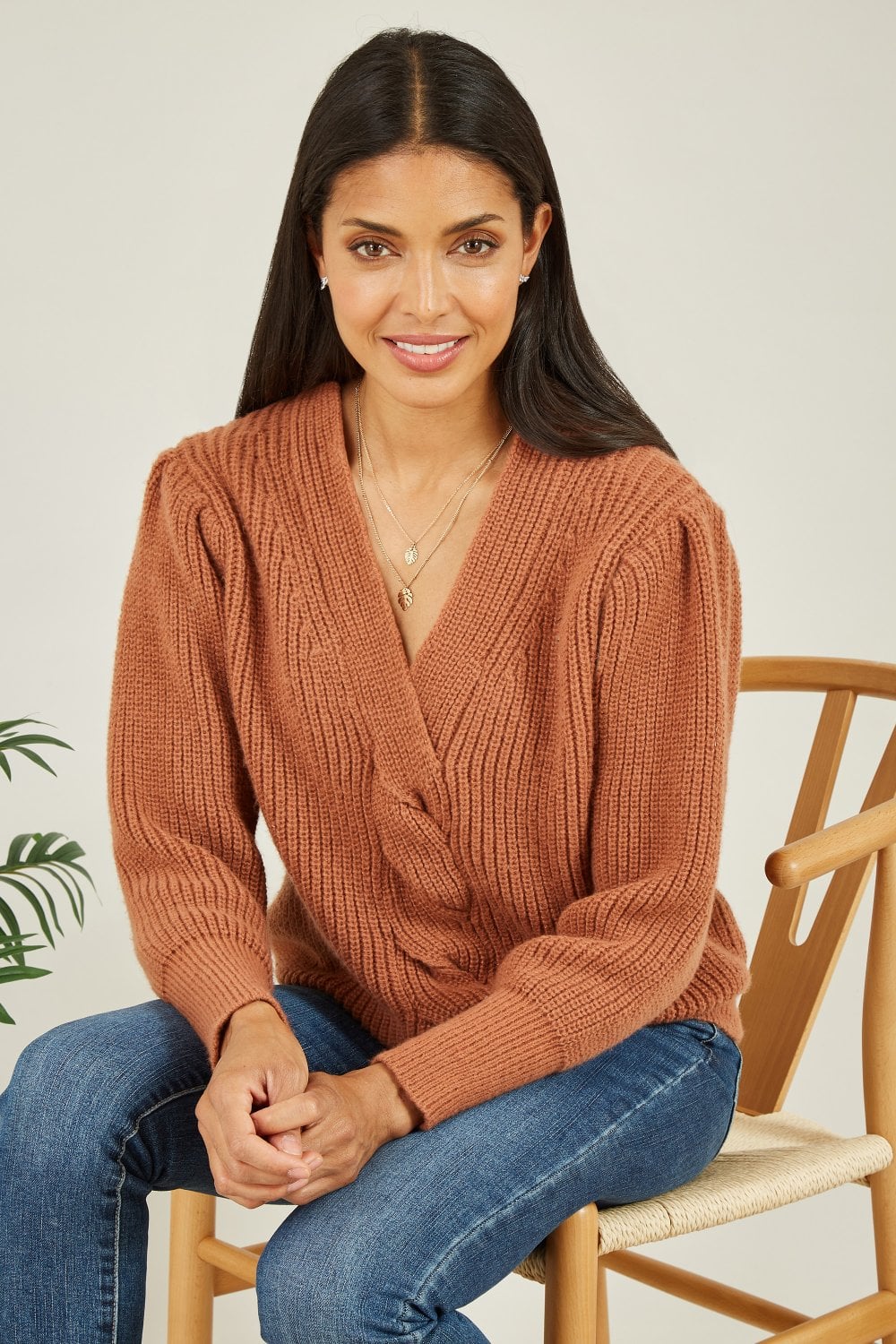 Mela Brown Slash Neck Cable Knit Jumper Mela