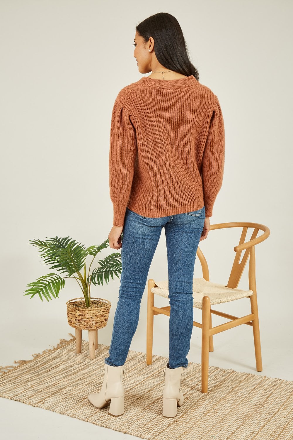 Mela Brown Slash Neck Cable Knit Jumper Mela