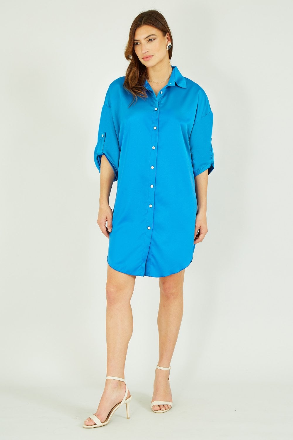 Mela Cobalt Blue Satin Relaxed Shirt Dress Yumi