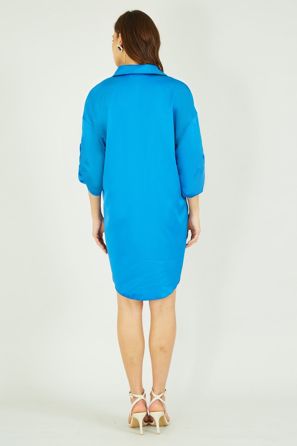 Mela Cobalt Blue Satin Relaxed Shirt Dress Yumi