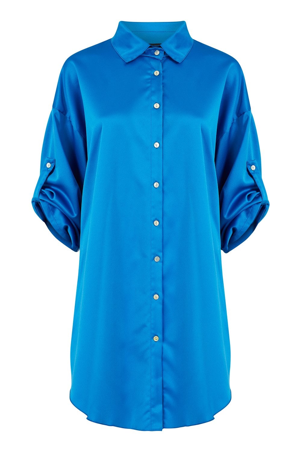 Mela Cobalt Blue Satin Relaxed Shirt Dress Yumi