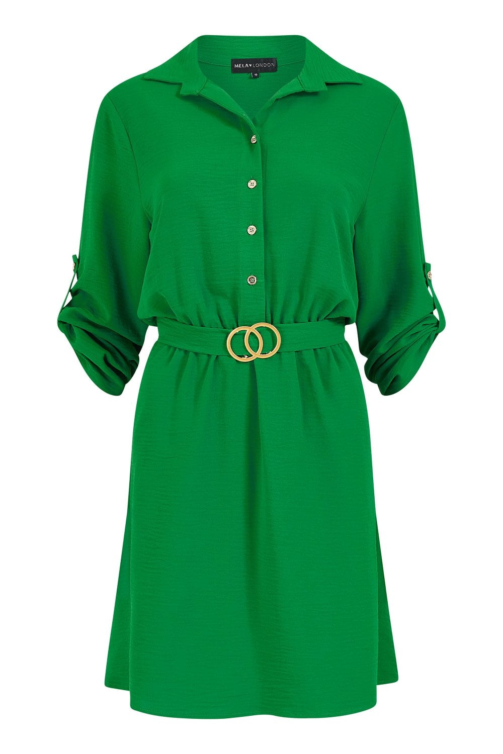 Mela Green Belted Shirt Dress With Gold Buckle Yumi