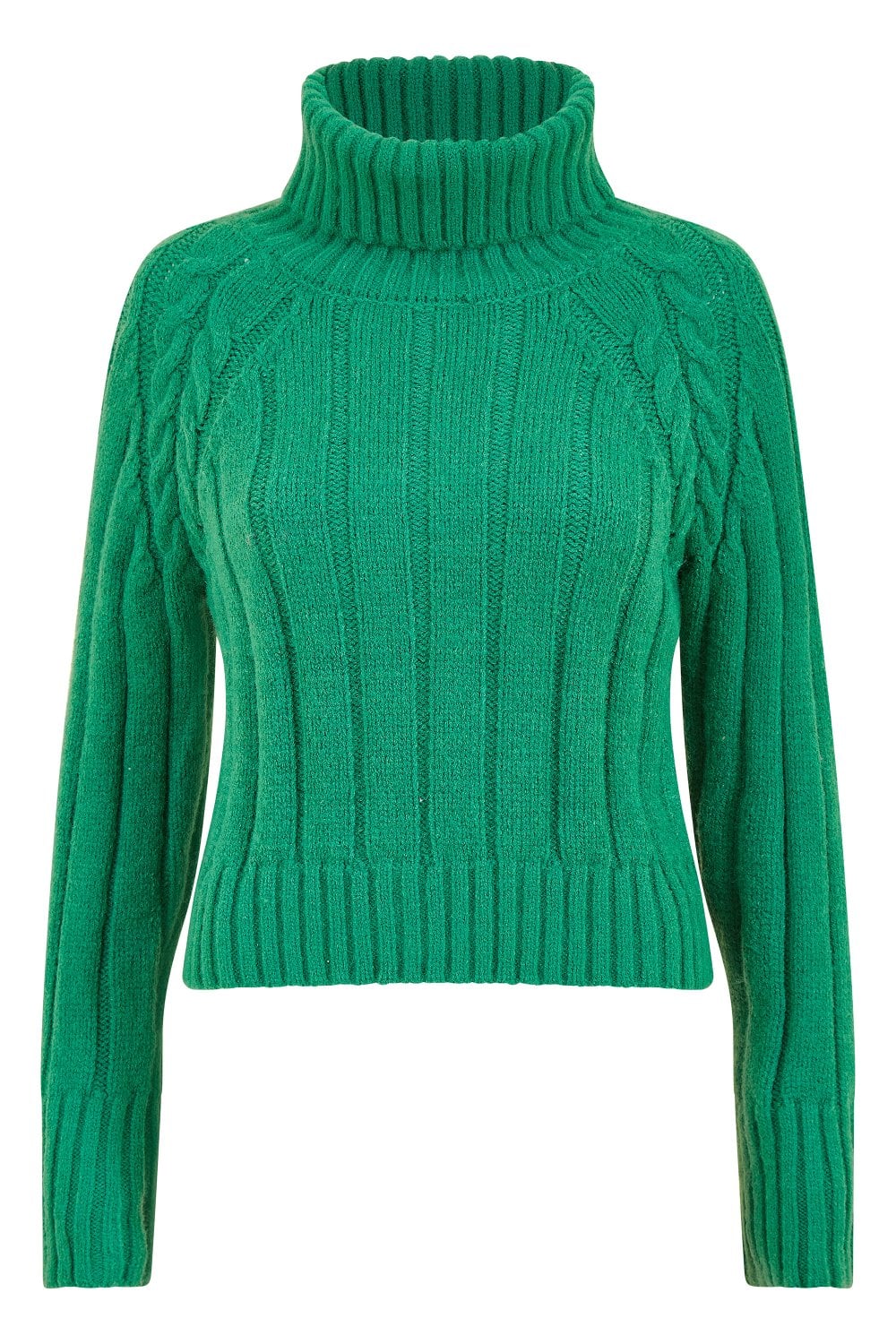 Mela Green Cable Knit Roll Neck Jumper Mela