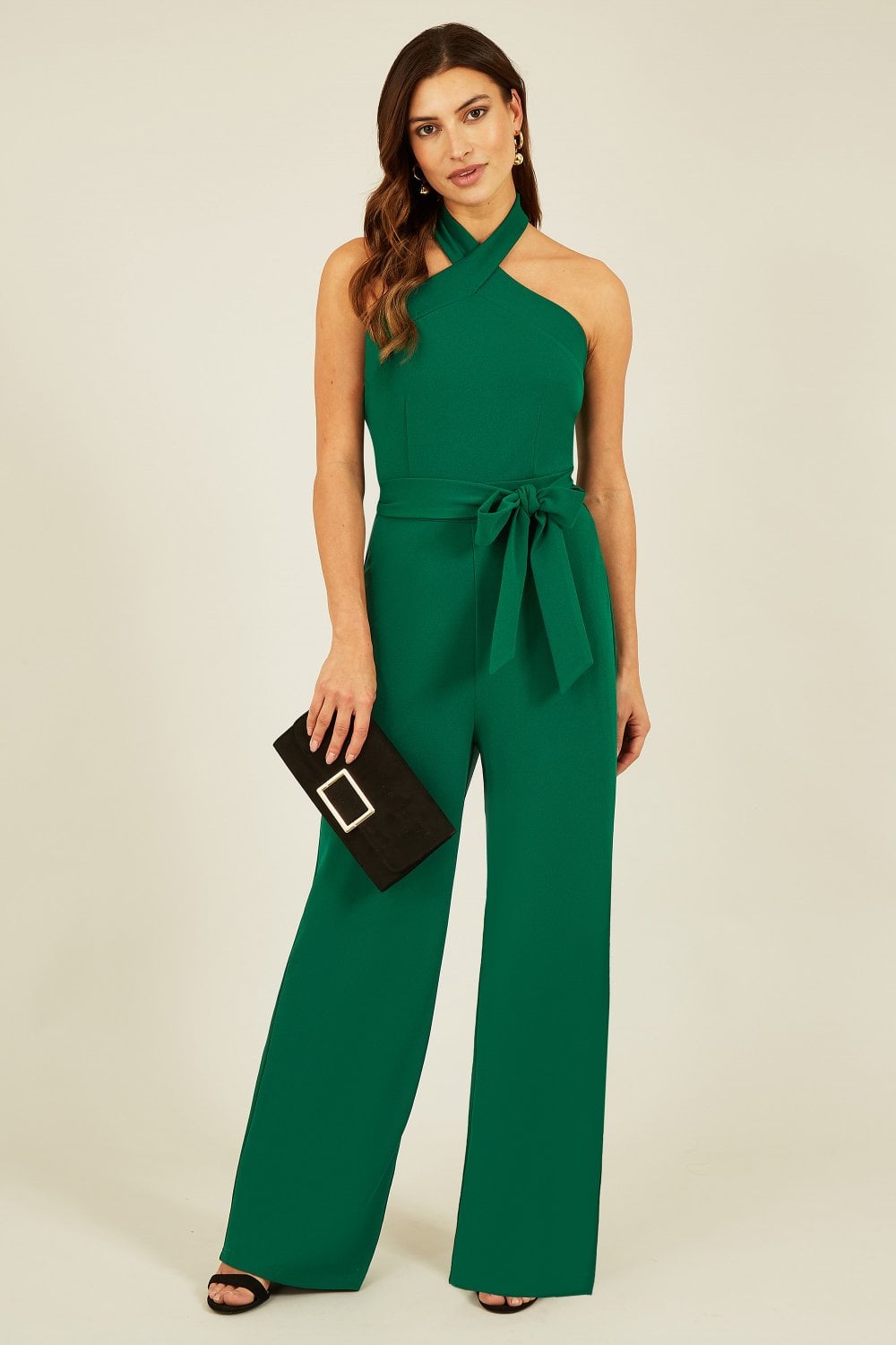 Mela Green Cross Over Halter Neck Jumpsuit Mela