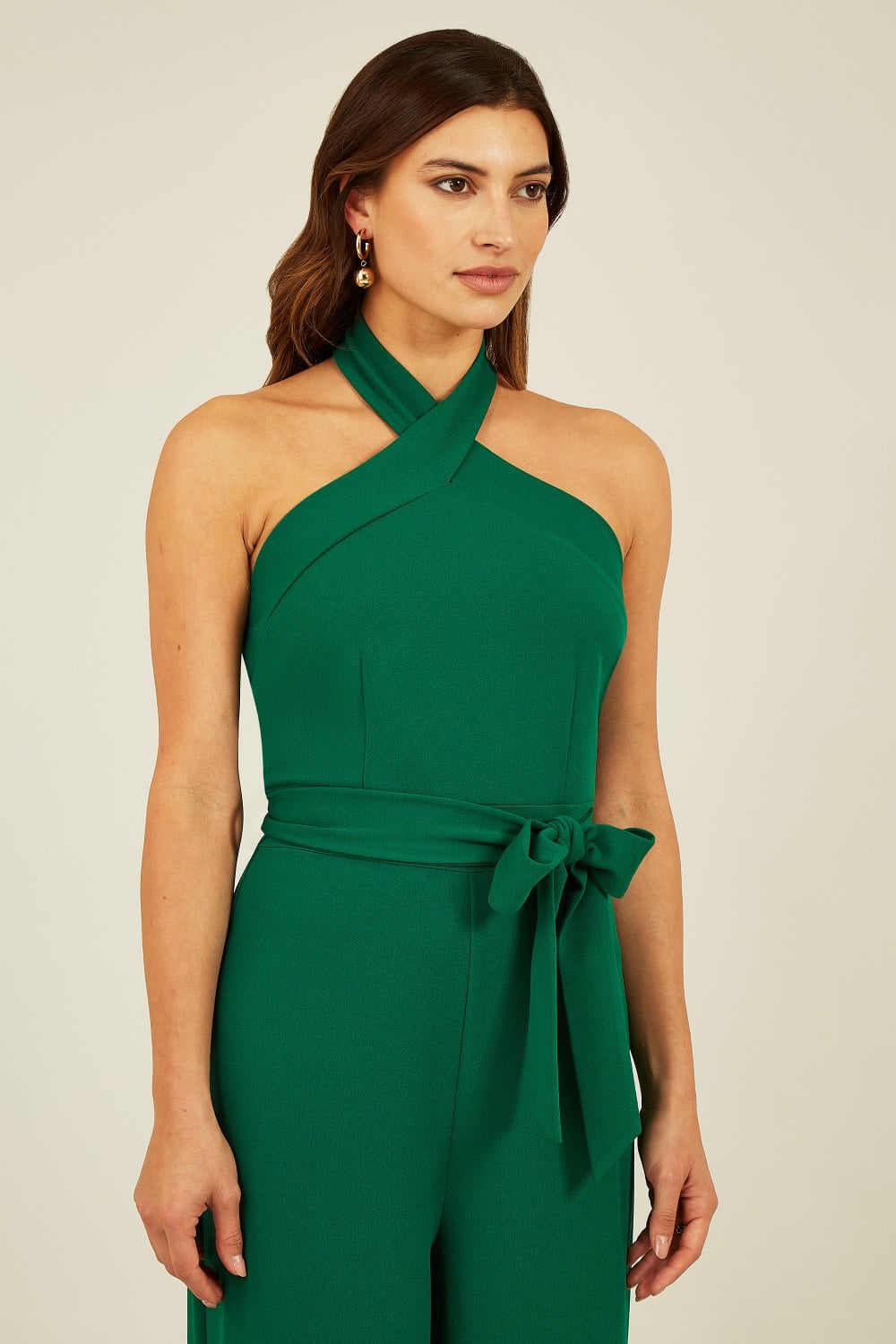 Mela Green Cross Over Halter Neck Jumpsuit Mela