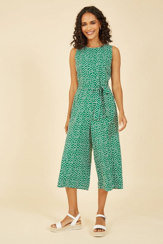 Mela Green Ditsy Daisy Sleeveless Culotte Jumpsuit Mela