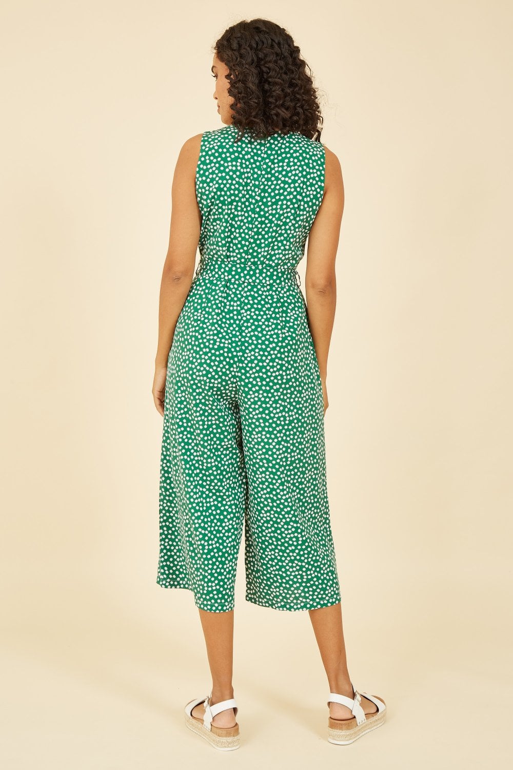 Mela Green Ditsy Daisy Sleeveless Culotte Jumpsuit Mela