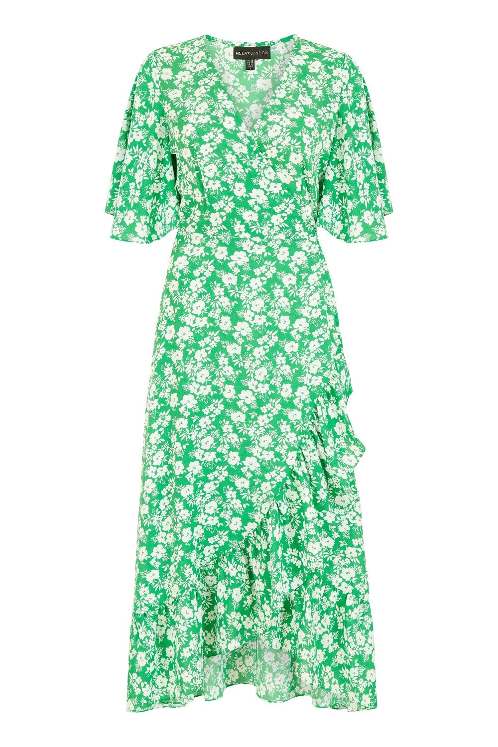 Mela Green Ditsy Daisy Wrap Effect Frill Dress Yumi