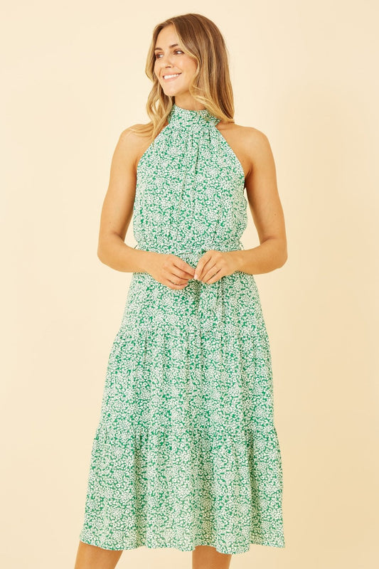 Mela Green Ditsy Floral Halter Neck Midi Dress Mela