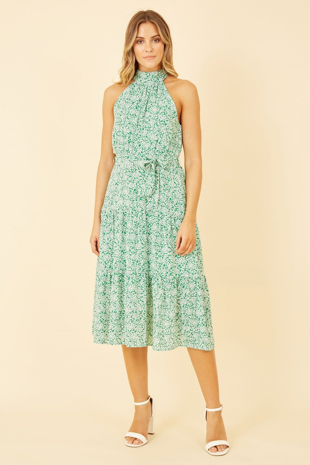 Mela Green Ditsy Floral Halter Neck Midi Dress Mela