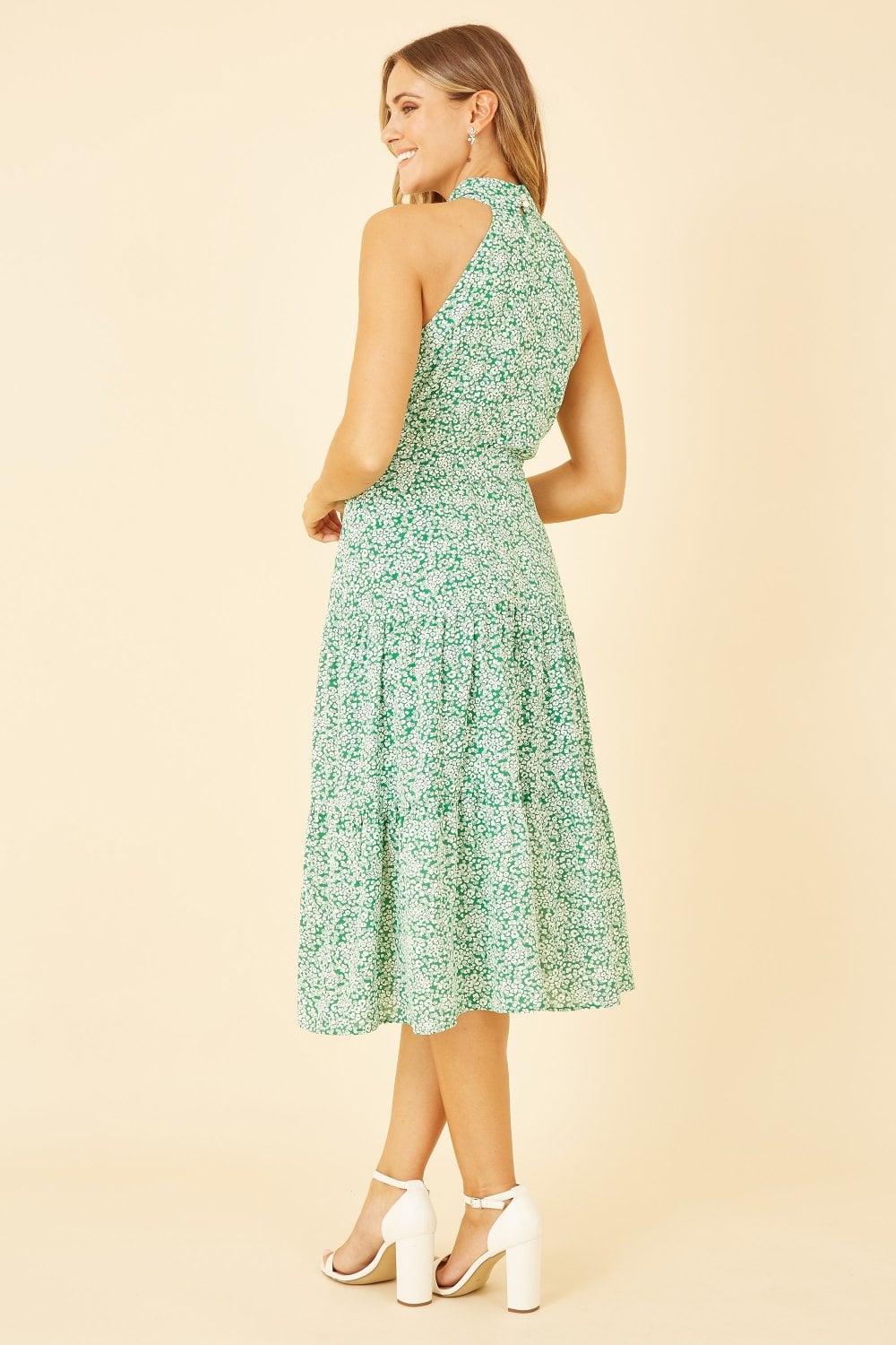 Mela Green Ditsy Floral Halter Neck Midi Dress Mela