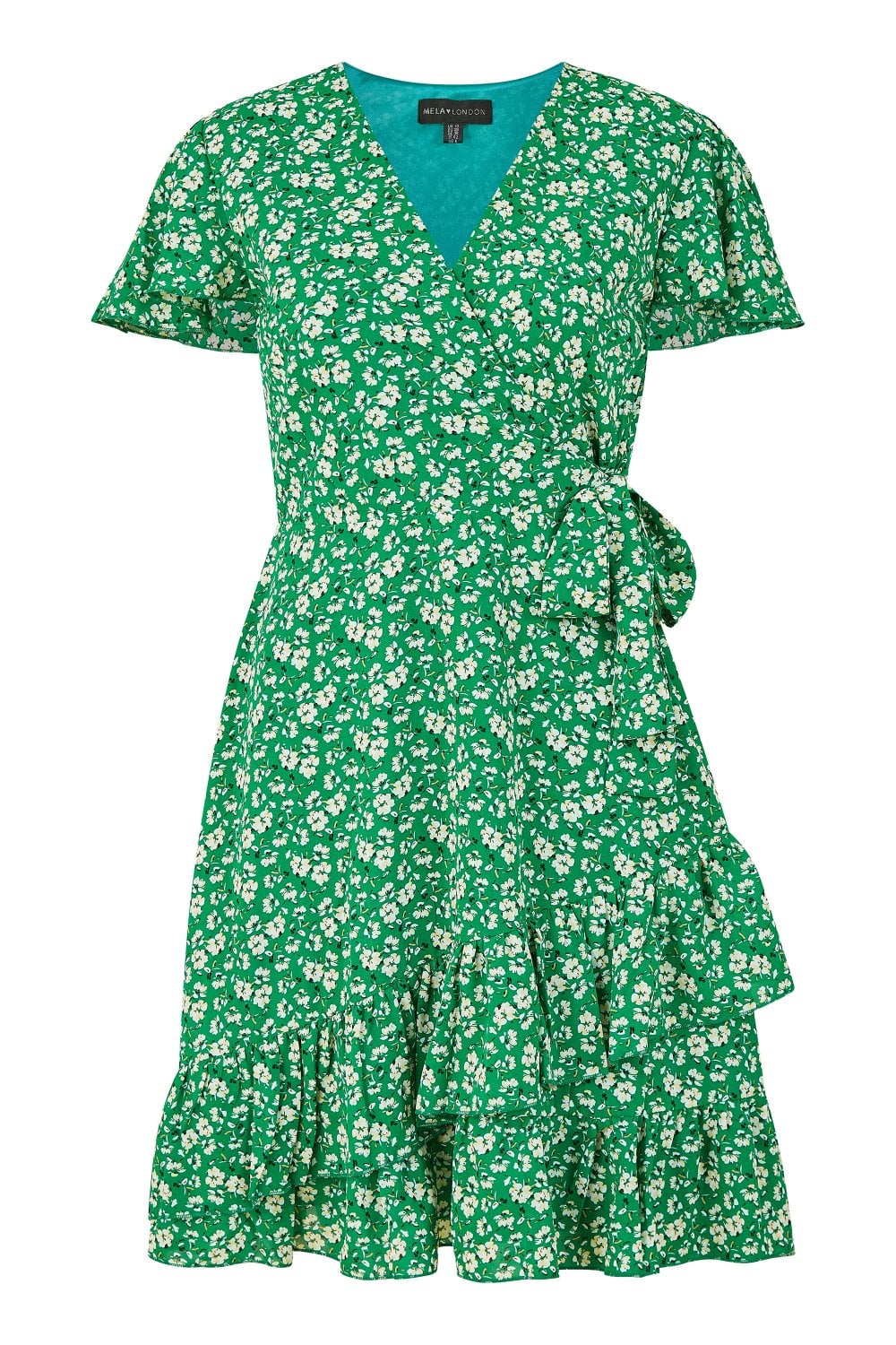 Mela Green Ditsy Floral Wrap Frill Dress Mela