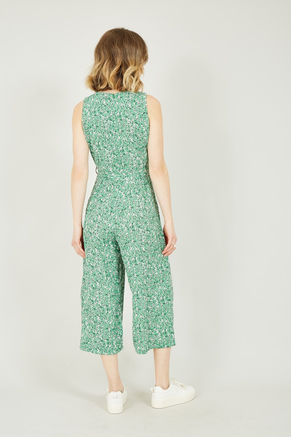 Mela Green Ditsy Flower Sleeveless Culotte Jumpsuit Mela