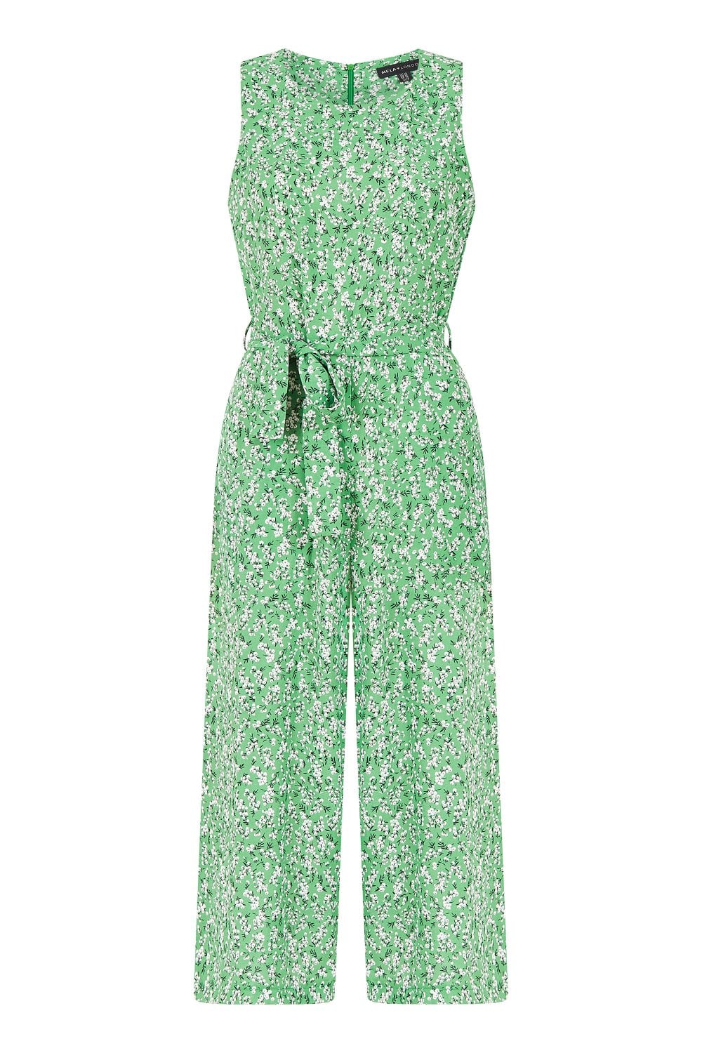 Mela Green Ditsy Flower Sleeveless Culotte Jumpsuit Mela