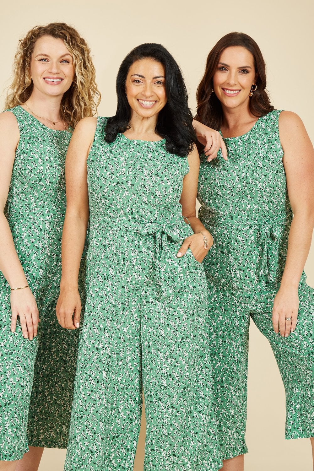 Mela Green Ditsy Flower Sleeveless Culotte Jumpsuit Mela